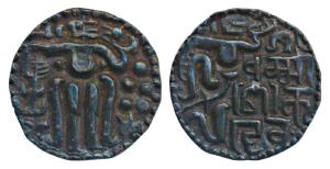 Ceylon, Dharmasoka Deva (1208-1209 AD), Chola type, Copper Massa, 4.26g, obv. king standin