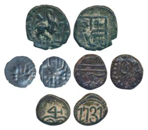 Assorted lot of Copper and Silver Coins (4), Tanjavur Nayakas, Copper Kasu, 1.38g; Vijayan