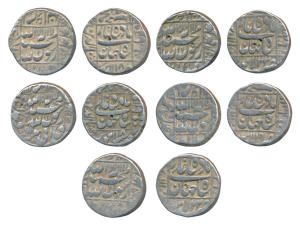 Shah Jahan, Silver Rupee (5), Lahore Mint, AH 1054/18, 1059/22 & RY 19, legend within squa
