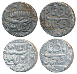 Shah Jahan, Silver Rupee (2), 11.42g & 11.46g, Patna Mint, RY 14, legend within square are