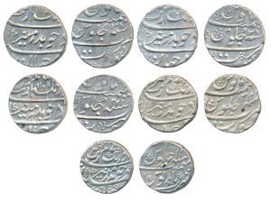 Aurangzeb, Silver Rupee (5), Surat Mint, AH 1109/41, AH 1106/39, AH 110X/38, AH (10)79/11,