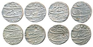 Aurangzeb, Silver Rupee (4), Surat Mint, AH 1114/46, 1115/47, 1115/47, 1113/46, an interes
