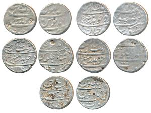 Aurangzeb, Silver Rupee (5), Surat Mint, AH 1098/30, AH 1102/34, AH 1103 & 1071 (KM 300.86