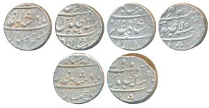 Muhammad Shah, Silver Rupee (2), Murshidabad Mint, RY 2 and RY 5 (KM 436.46). About Very F