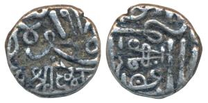 Deshalji I (1719-1752 AD), Silver ½ Kori, 2.12g, in the name of Muzaffar Shah, frozen AH 9