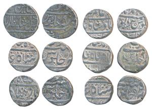 Assorted lot, Silver Rupee (6), Awadh, Muhammadabad Banaras Mint; Indo-French, Arkat Mint,