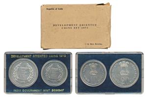 1973 Uncirculated Set, Grow More Food, set of 2, Rupees 10 and 20. Within original packagi
