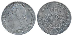 France, Louis XV the Beloved, Silver Ecu, 28.6g, 1762, obv. bust of the ruler with headban