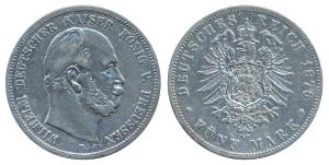 German States, Prussia, Wilhelm I, Silver 5 Mark, 27.77g, 1876B (KM 503). Very Fine.