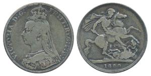 Great Britain, Victoria, Silver Crown, 27.34g, 1889, Jubilee head, rev. St. George slaying