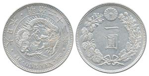 Japan, Mutsuhito (Meiji), Silver Yen, 27g, Dragon within beaded circle rev. Chrysanthemum 