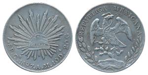 Mexico, Silver 8 Reales, 1897, 27.07g, eagle holding a snake in its beak, with minor shrof