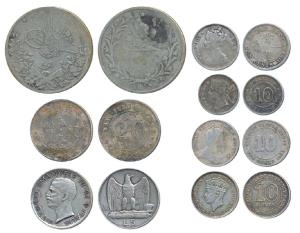 Assorted lot, Silver Coins (7), Egypt Silver 10 Qirsh; Italy Silver 5 Lira; Mauritius, Vic