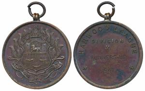 Bombay Western India Football Association, Copper Medal, obv. coat of arms; rev. Harwood L