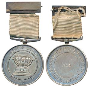 Murree Brewery Football Cup, Winner 1925, Silver Medal, 18g; rev. 2nd Foresters, Private G