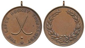 The Laver Hockey Tournament, Copper Medal, obv. crossed hockey sticks. Extremely Fine.
