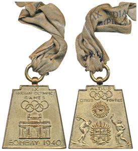 IX Indian Olympic Games, Gold Gilt Medal, Bombay 1940; rev. Altius, Citius Fortius. Extrem