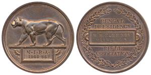 Army Rifle Association India, Copper Medal, 78g, obv. Lioness with N.I.R.A. (North India R