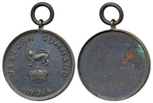 Western Command India, Copper Medal, the British crown surmounted by a lion. Extremely Fin