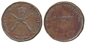 Army Rifle Association, India, Copper Medal; obv. crossed guns with the Ashoka Pillar in c