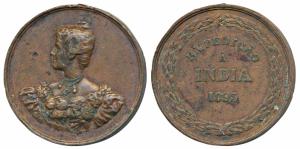 Expedition 1895 Goa, Copper Medal, 16.52g, 32.55 mm, obv. bust of an aristocratic lady; re