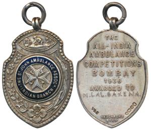 The St. John Ambulance Association, Silver Medal, 14 g, Indian Branch; rev. All India Ambu