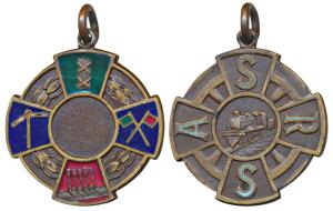 Southern Railway Sports Association (SRSA), Enamel and Copper Medal, obv. steam engine in 