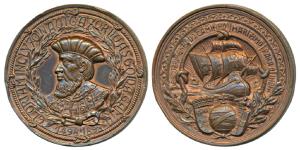 Vasco Da Gama, Copper Medal, 1498-1898, an ornate and early medal. Extremely Fine.