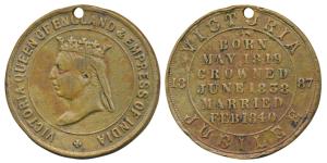 Victoria Queen of England & Empress of India, Brass Medal; rev. 1887, Victoria Jubilee, Bo