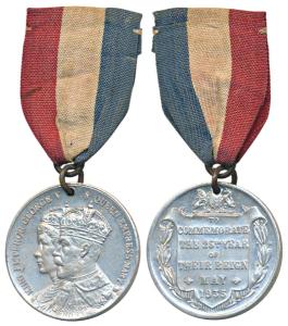 King George V & Queen Empress Mary, Aluminum Medal; rev. To Commemorate The 25th Year Of T