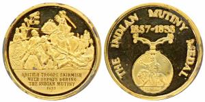 Modern, The Indian Mutiny Medal, Gold Gilt, 1857-1858; rev. British Troops Skirmish with S