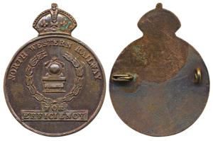 North Western Railway, Copper Badge, For Efficiency. Extremely Fine.