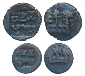 Panchala, Rudragupta (c. 100 AD), Copper (2), 4.3g and 2.55g, obv. bold square punch with 