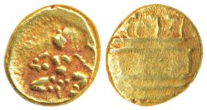 Vijayanagar Empire, Krishna Deva Raya, Gold ½ Pagoda, 1.70g, obv. seated Balakrishna, flan