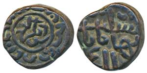 Tomars of Gwalior (c. 14th -15th century AD), Copper Tanka, 9.5g, crude Persian legend on 
