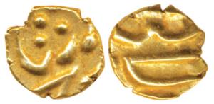 Farrukhsiyar, Gold Fanam, 0.32g, Balapur Mint (KM 386.2). Extremely Fine, Rare.