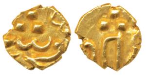 Farrukhsiyar, Gold Fanam, 0.35g, Balapur Mint (KM 386.2). Extremely Fine, Rare.