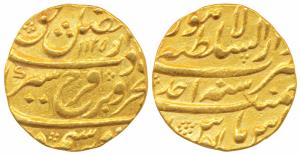 Farrukhsiyar, Gold Mohur, 11.01g, Dar us-Sultanate Lahore Mint, AH 1125/Ahd (KM 390.20). A