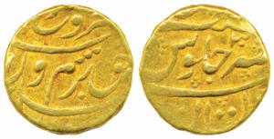 Farrukhsiyar, Gold Mohur, 10.77g, Multan Mint, AH RY30 (KM 390.23). Fine+, Rare.