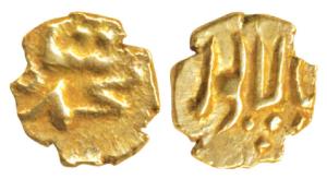 Muhammad Shah, Gold Fanam, 0.38g, Balapur Mint, obv. name of the ruler, rev. complete mint