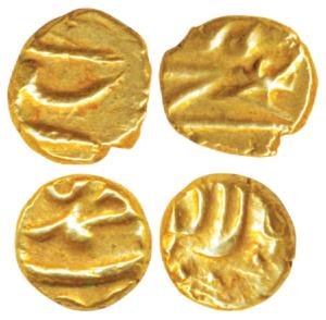 Muhammad Shah, Gold Fanam (2), each 0.38g, Balapur Mint, obv. name of the ruler, rev. comp