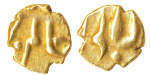 Alamgir II (AH 1167-1173, 1754-1759 AD), Gold Fanam, 0.35g, Balapur Mint, obv. complete na