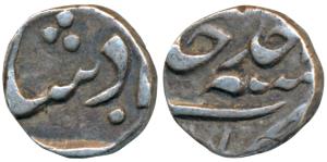 Murshidabad Mint, Silver 1/8 Rupee, 1.41g, in the name of Shah Alam II, RY Ahd (KM 81.1). 