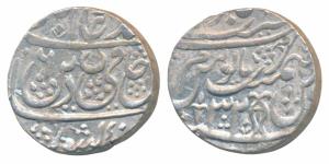 Najibabad Mint, Silver Rupee, 11.06g, in the name of Shah Alam II, vertical fish on rev., 