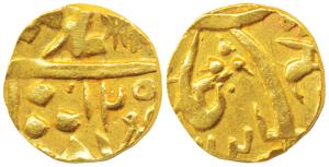 Sayaji Rao II (AH1235-1264; 1819-1847AD), Gold 1/3 Mohur / Rupees 5, 3.11g, in the name of