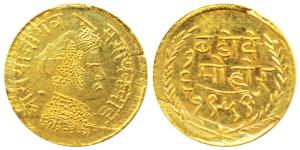 Sayaji Rao III (AH 1292-1357; VS1932-1995; 1875-1938AD), Gold 1/6 Mohur, 1.06g, VS 1959 (1