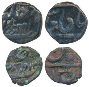 Copper Trambio, 1.91g, in the name of Shah Jahan III (KM 14); Copper Falus, 4.54g, both co