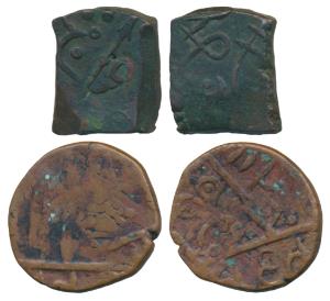 Jayaji Rao (AH 1259-1304; 1843-1886 AD), Copper Paisa, 9.85g, Dahod Mint, Error, double st