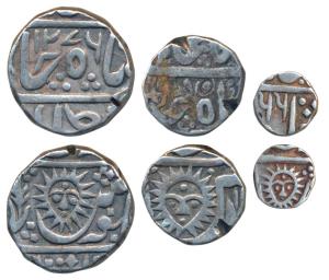 Tukoji Rao II (AH 1261-1304; 1844-1886 AD), Silver Rupee, ½ and 1/8, Malhar Nagar Mint, AH