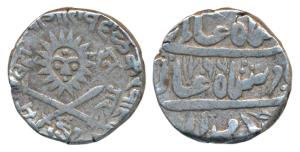 Shivaji Rao Holkar (VS 1943-1960; 1886-1903 AD), Silver Rupee, 11.18g, obv. sun face with 